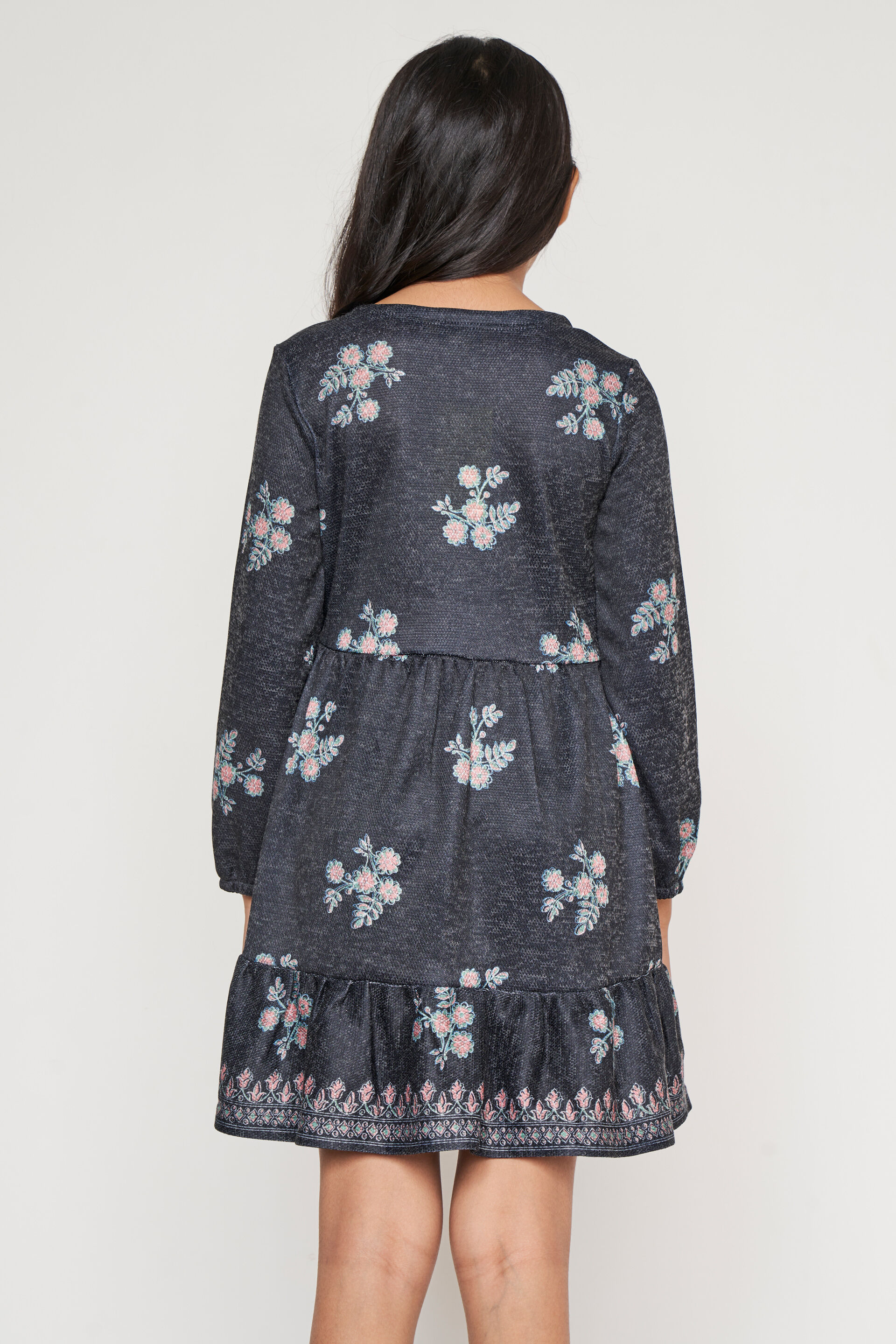 Grey Floral Keyhole Neck Dress, Grey, image 5